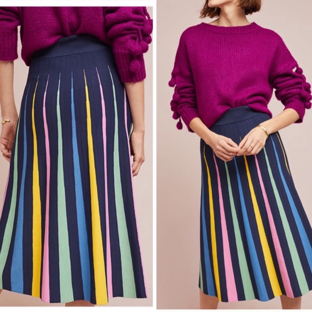 Anthropologie Pleated Pastel Rainbow Midi Skirt